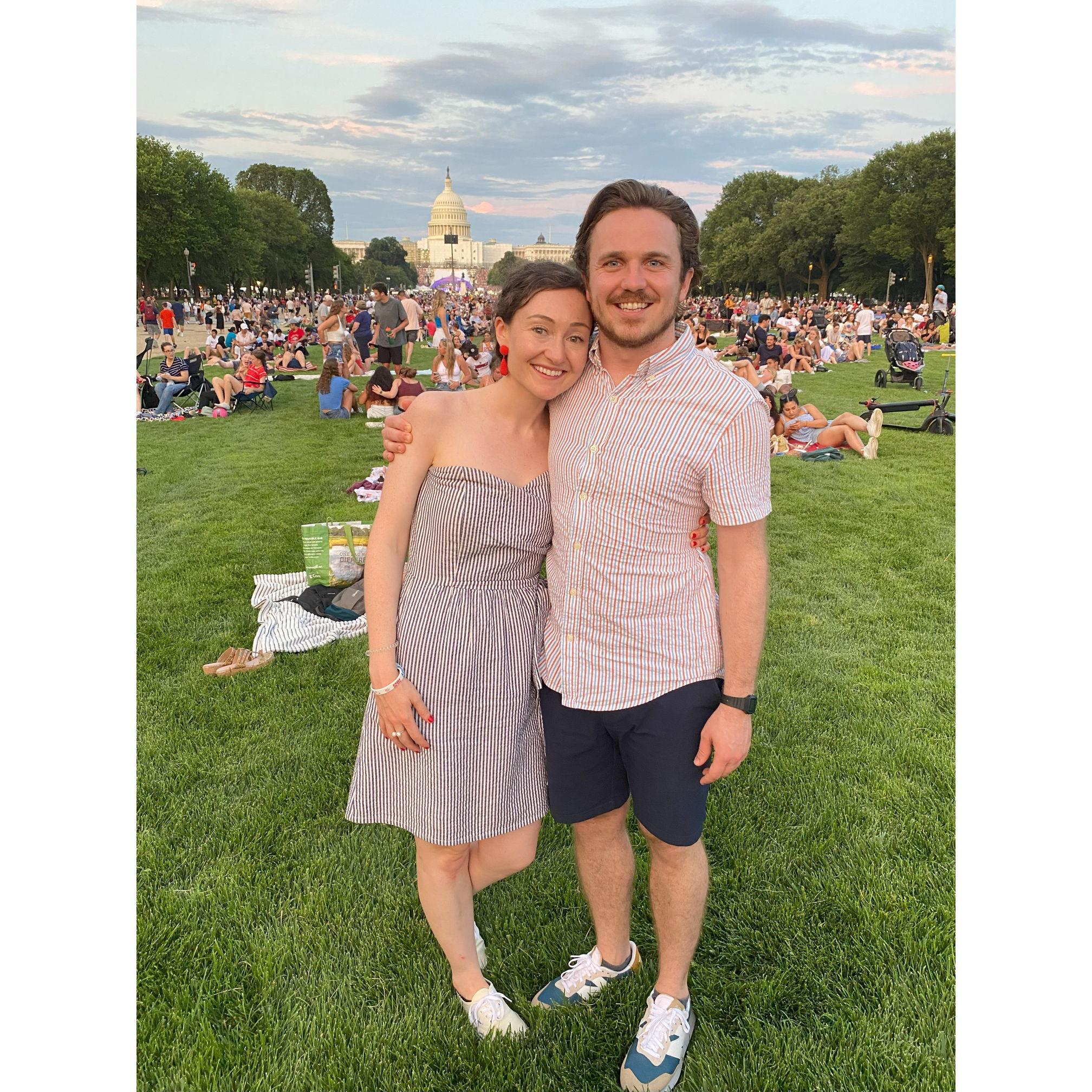 Fireworks on the National Mall for Fourth of July... Fireworks between this lovely couple.