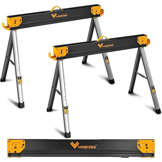 WORKESS Saw Horses 2 Pack Folding, Heavy Duty Sawhorse Table 2600 Lbs Load Capacity with 2x4 Support Legs, Portable Folding and Fast Open Legs and Easy Grip Handle for Woodworking.