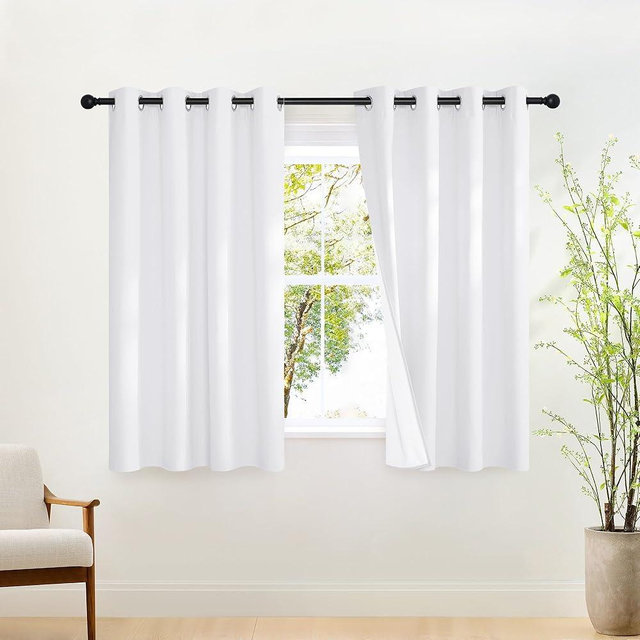NICETOWN 100% Blackout White Curtains 63 inch Length, Grommet Thermal Insulated Window Treatment Heat Reducing Drapes for Bedroom/Kids Room, W52 x L63, 2 Panels
