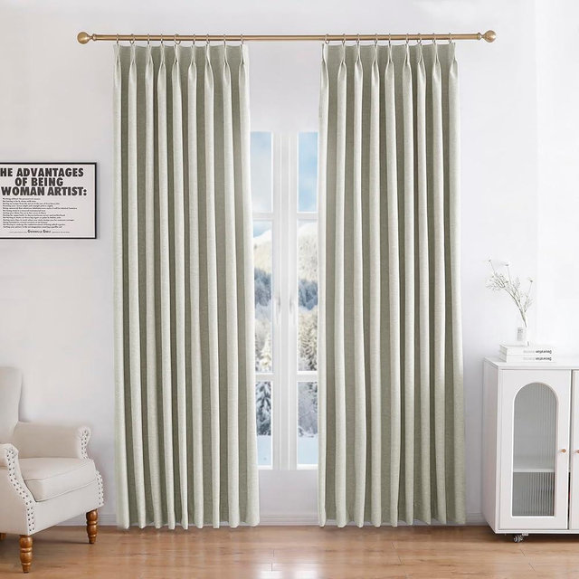 DotheDrape Linen Blended Pinch Pleated Curtains, 100% Blackout, 88 Inch Long with Hooks, Room Darkening Thermal Insulated Drapes for Bedroom, Living Room, Ivory White, 1 Panel, 50 W x 88 L