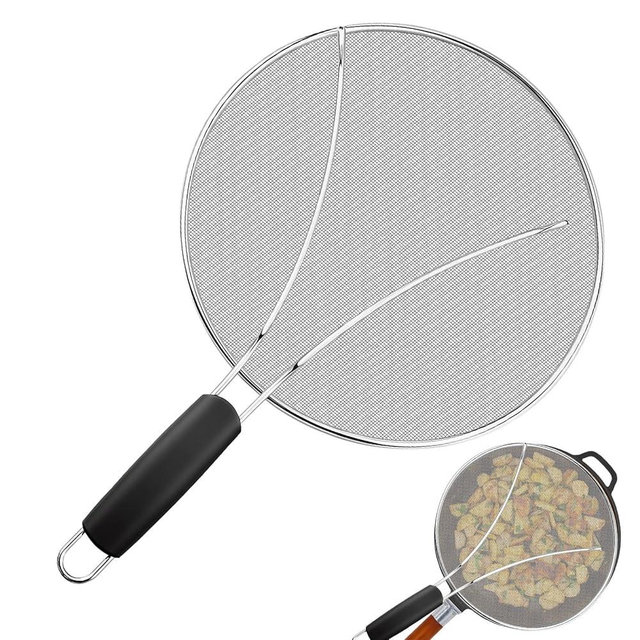 Splatter Screen for Frying Pan - 10’’ Stainless Steel Grease Splatter Guard with Grip Handle- Ultra Fine Mesh Cover Oil Splash when Sizzling Bacon, Cooking Fried Chicken or Popcorn