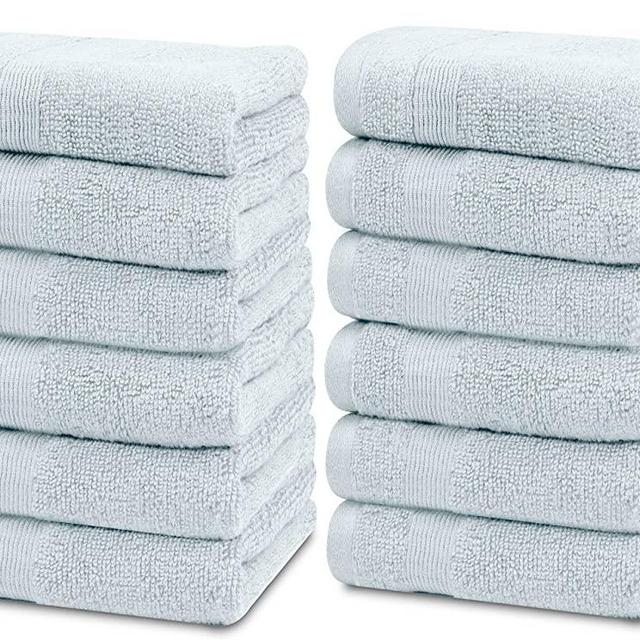 Resort Collection Soft Washcloth Face & Body Towel Set | 12x12 Luxury Hotel Plush & Absorbent Cotton Wash Clothes [12 Pack, Light Blue]