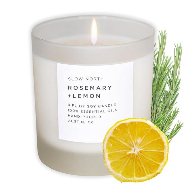 Rosemary + Lemon Candle - Essential Oils and 100% Pure Soy Wax Candle in a Reusable Frosted Glass Jar - A Unique and Mindful Scented Candle Hand-Poured in The USA (8 oz)