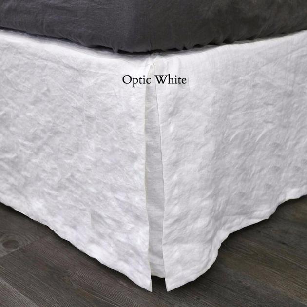Split-Corner Linen Bed Skirt - King Optic White
