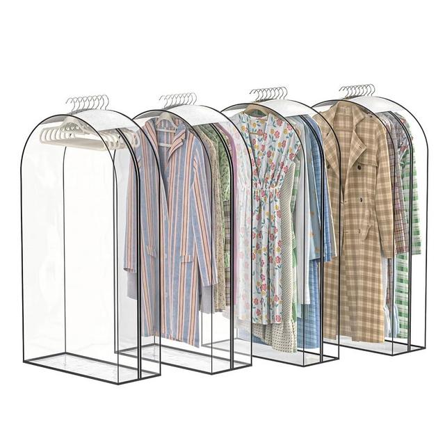 Jollygleam Upgraded Thickened Clear Garment Bags for Hanging Clothes 4 Packs, 10“ Gusseted Clothes Hanging Storage Bags for Closet, Shirts, Coats, Dresses (50 inch)