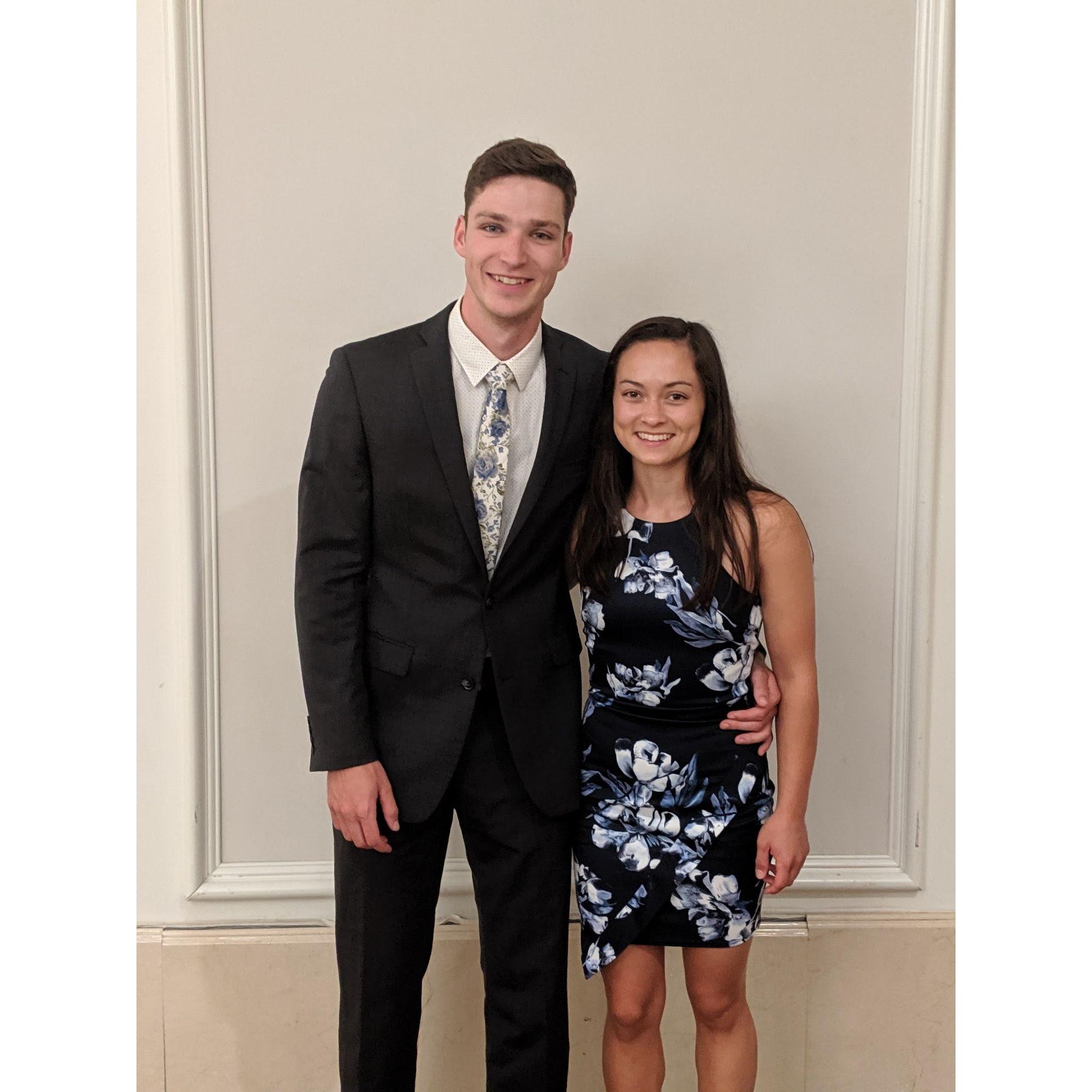 Natalie and Grant in college at their senior rowing banquet in Philadelphia, PA.