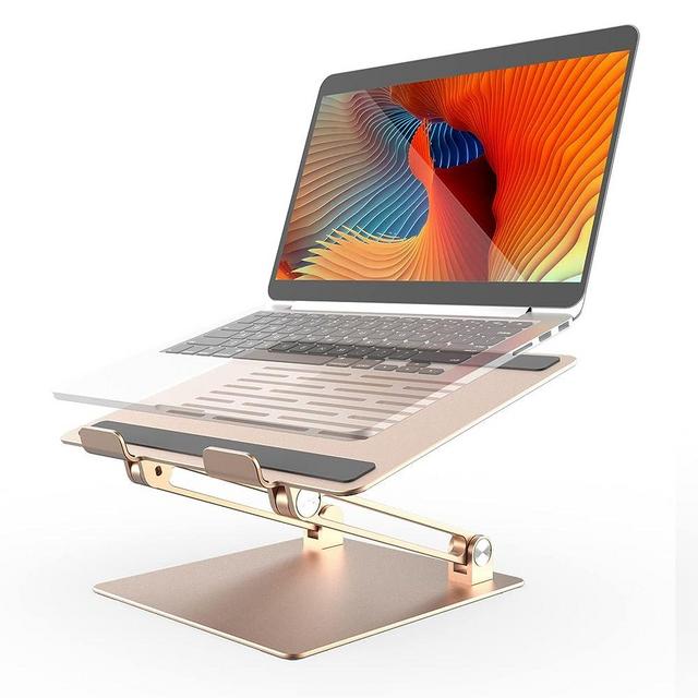 LETTON Colorful Adjustable Laptop Stand, Handy Laptop Riser, Aluminum Laptop Stand for Desk Foldable, Ergonomic Computer Notebook Stand Holder for MacBook Air Pro, Dell XPS, HP (10-17.3'') -Gold