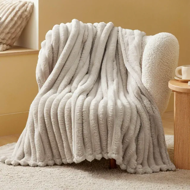 Bedsure Twin Fleece Blanket for Couch, Wider Striped Cute Small Fleece Throws for Girls, Linen, 60x80 inches