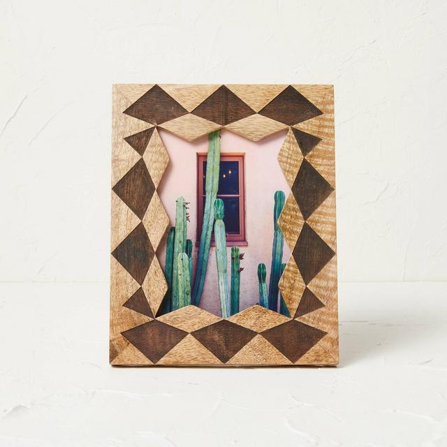 5" x 7" Single Table Geometric Cut Wooden Frame Brown - Opalhouse™ designed with Jungalow™