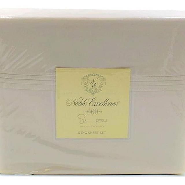 Noble Excellence 600 -Thread-Count Supima Cotton Sateen King Sheet Set - Pearl/Beige