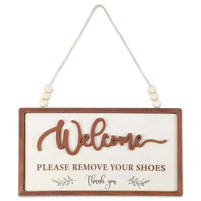 Welcome Please Remove Your Shoes Sign, Please Take Your Shoe Off Signs for Front Door No Shoes Sign for House Wooden Wall Hanging Signs for Home Office Decorations