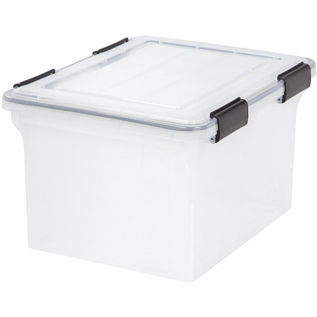 IRIS USA WeatherPro File Organizer Plastic File Box for Letter/Legal File, Clear, 32 Qt. 1Pack