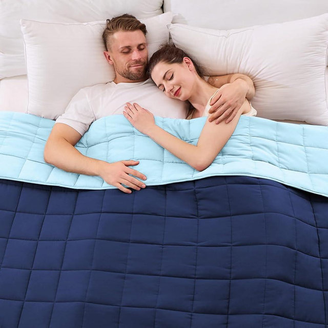 Weighted Blanket for Adults (20 lbs, 88” x 104”, Navy & Blue) Cooling Heavy Blanket for Sleeping Perfect for 190-210 lbs, Queen Size Breathable Blanket with Premium Glass Bead, Machine Washable