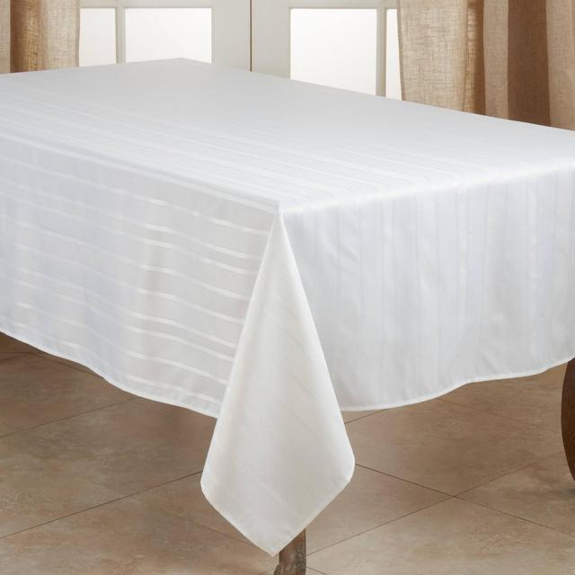 120" x 65" Polyester Striped Jacquard Tablecloth White - Saro Lifestyle