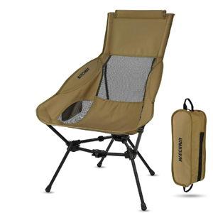 MARCHWAY Lightweight Folding High Back Camping Chair with Head Support, Stable Portable Compact for Outdoor Camp, Travel, Beach, Picnic, Festival, Hiking, Backpacking (Highback Khaki)