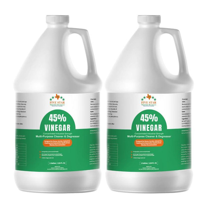 FIVE STAR MATERIALS RESOURCES 45% Vinegar Concentrated | White Vinegar for Cleaning and Garden | Home, and Outdoor Pure | Max Performance 7X Power | with Instructions (2 Gallon (256 fl oz))