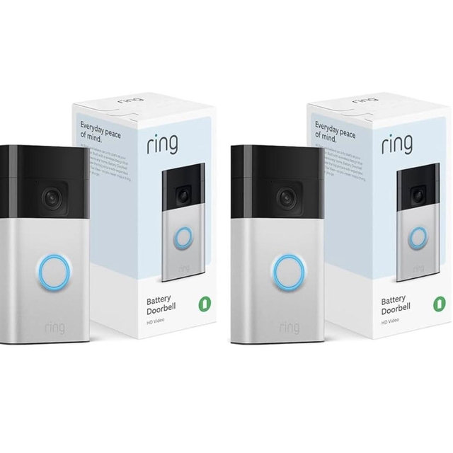 Ring Battery Doorbell | Home or business security with Head-to-Toe Video, Live View with Two-Way Talk, and Motion Detection & Alerts (newest model) | 2-pack | Satin Nickel
