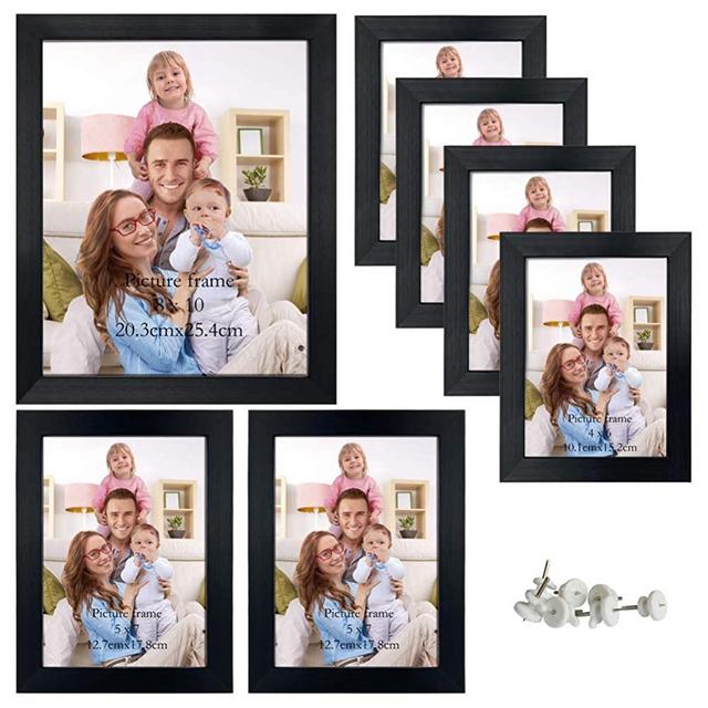 Giftgarden 7 Pack Multi Picture Frames Set with Real Glass Front for Multiple Sizes Photographs, One 8x10, Four 4x6, Two 5x7, Black