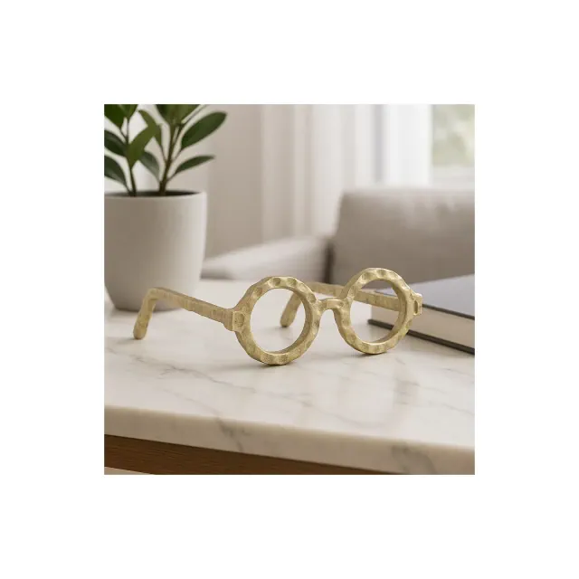 Decorative Glasses Sculpture for Home Decor - Bathroom, Desk and Office Decor Object - Living Room, Shelf Styling and Coffee Table Statues - 3" Gold