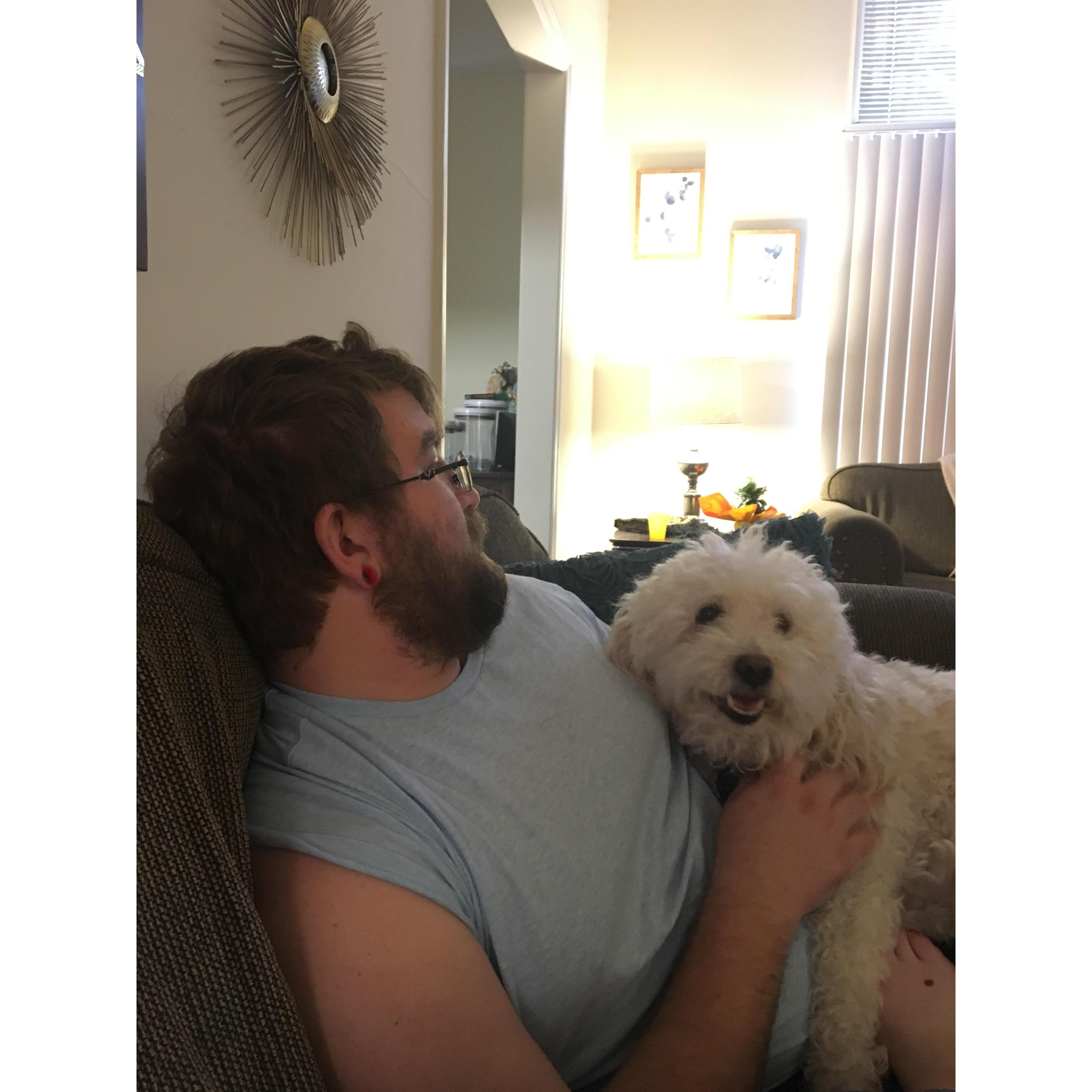 Michael being a good puppy father!