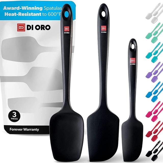 DI ORO Seamless Series 3 Piece Silicone Spatula Set - 600°F Heat Resistant Non Stick Rubber Kitchen Scraper Spatulas for Cooking, Baking, and Mixing – BPA Free and LFGB Certified Silicone (Black)