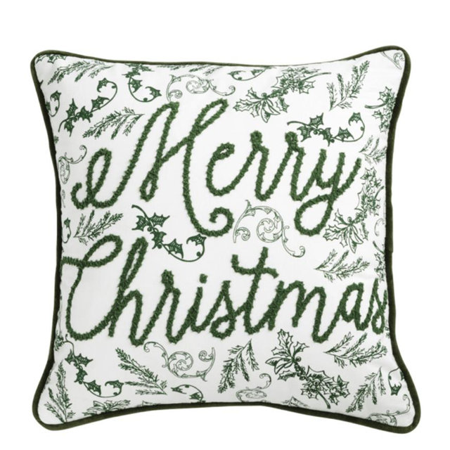 Green Toile Merry Christmas Pillow