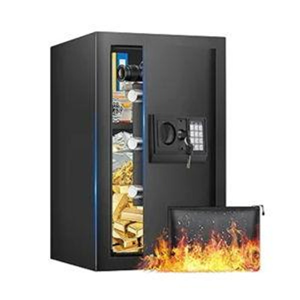 19.69 Inches Tall Safe Box, 3.3 Cuft Home Safe with Fireproof Waterproof Bag, Anti-Theft Digital Security Lock Box with Smart Alert System, Removable Shelf, Mute Function, Document Safes for Jewelry