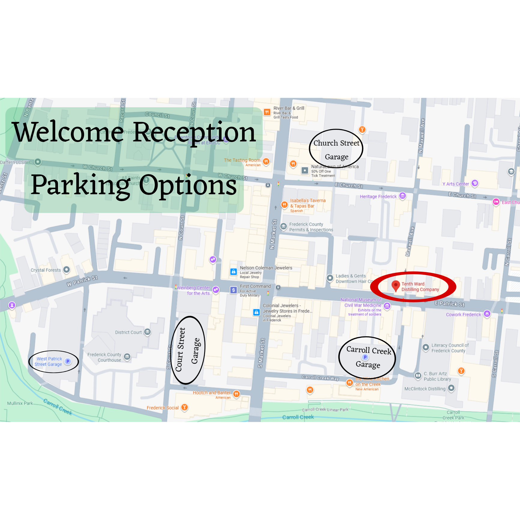 Map of garage options for the Friday Welcome Reception