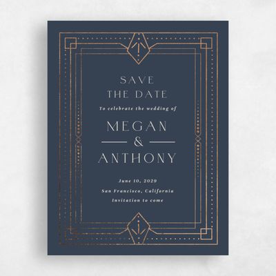 Grayed Navy, Blue Wedding Save the Date - Lance Portrait Foil