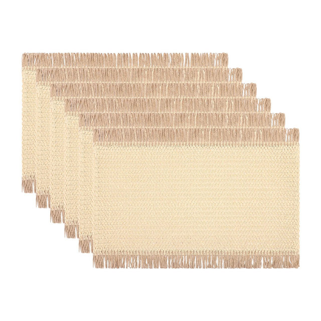 Rustic Placemats Set of 6 Woven Placemats with Tassels for Dining Table Decor Washable Kitchen Table Mat Wipe Clean Beige