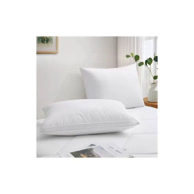Peace Nest Set of 2 Goose Down Feather Oval Gusseted Bed Pillows with 100% Cotton Cover, Queen