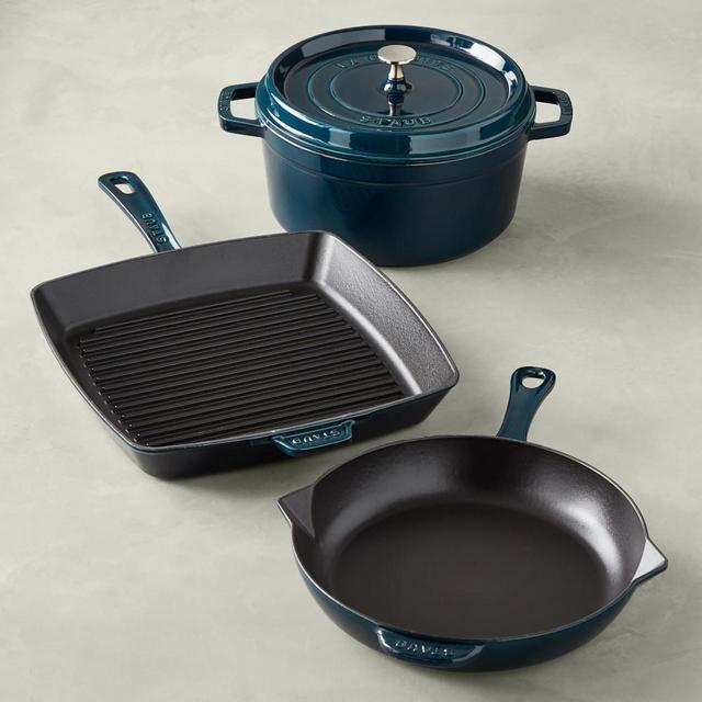 Staub Enameled Cast Iron 4-Piece Grill Set, La Mer