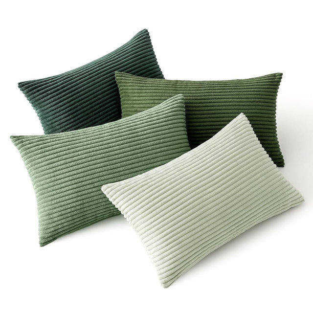 MIULEE Boho Farmhouse Sage Green Throw Pillow Covers 12x20 Inch Set of 4 Mordern Nordic Cushion Covers Soft Corduroy Spring Home Decor for Couch Bed Sofa Living Room Forest Green