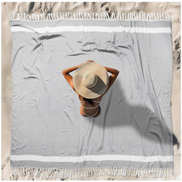 Oversized Turkish Beach Towel Blanket XXL Cotton Sandproof Towels Boho Woven Extra Large Big Sand Free Giant Throw Thick Blankets Huge Quilt XL Picnic Camping Necessities Cloud For Adult Gifts Grey