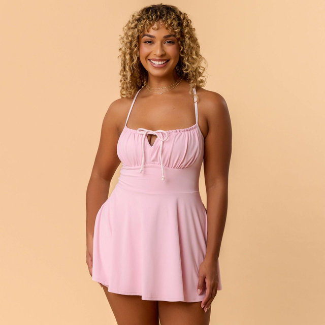 Blogilates Women's Tie Front Twirl Dress - Pink 3X