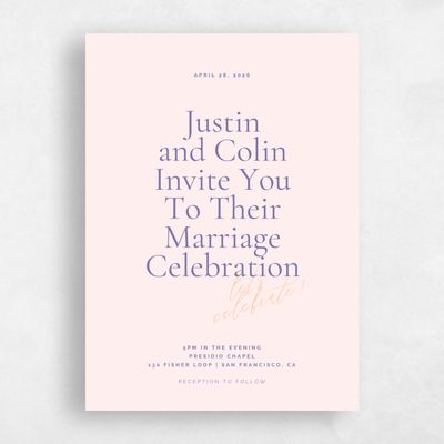 Lightest Blush, Pink Wedding Invitation - Violetta Portrait