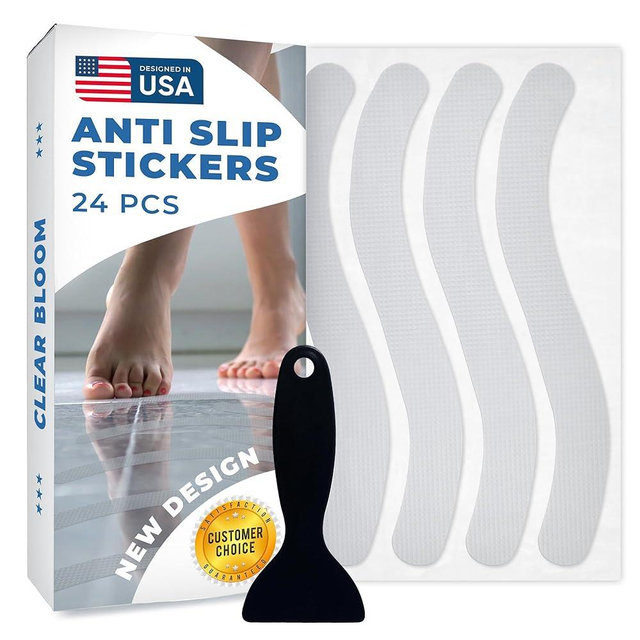 Anti Slip Shower Stickers 24 PCS, Invisible Non-Slip Shower Strips for Adults, Premium Adhesive Bath Tub Stickers (Clear)
