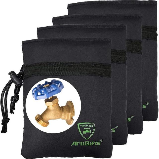 ArtiGifts Pro Outdoor Water Faucet Cover Socks for Winter Freeze Protection, 5.9" W x 7.7" H, Black, Set of 4