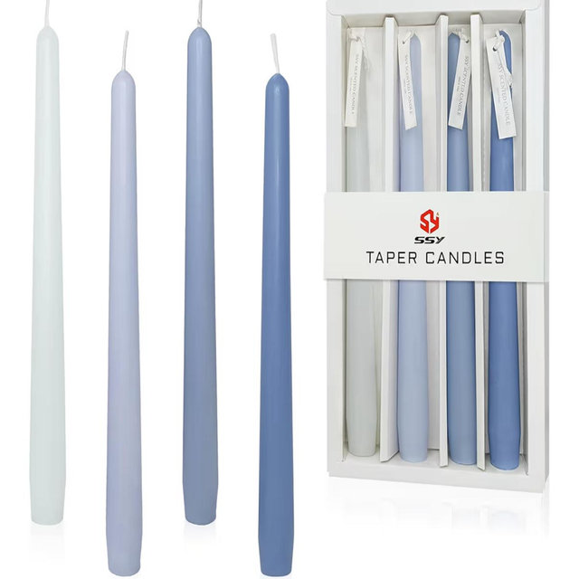 Blue Taper Candles Sea Salt Scented Taper Candle 10 inch Long Gradient Color Candles Smokeless Candle Sticks for Wedding Dinner Home Decor- 4 Pack