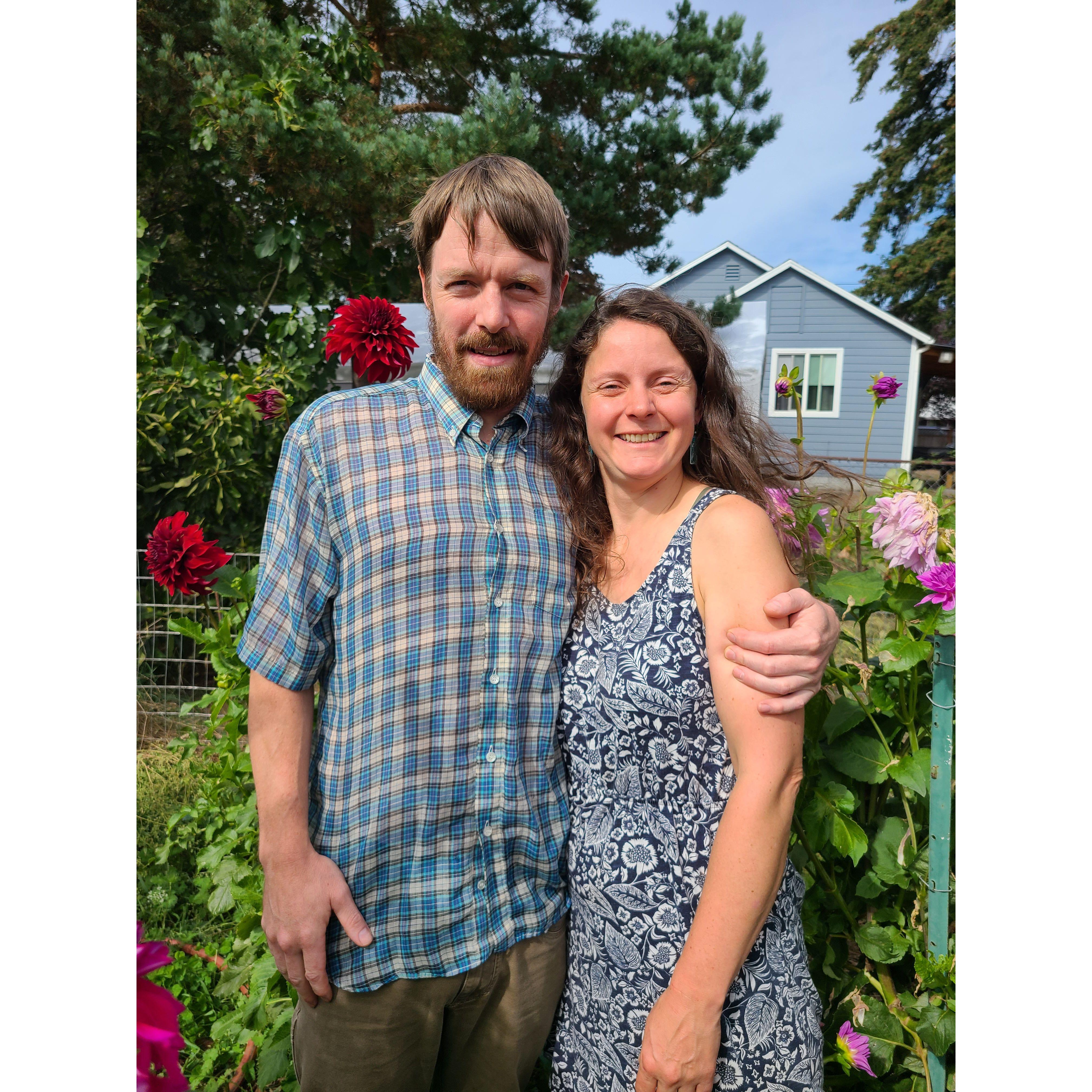 At our house by the dahlias.