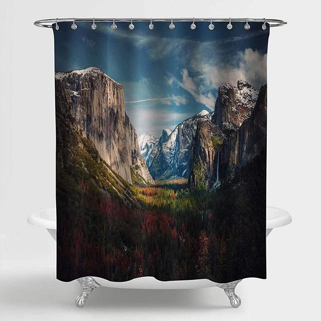 MitoVilla Epic Western Mountain Scenic Shower Curtain for Bathroom Decor, Yosemite National Park View with El Capitan Mountain Hill Rock Covered by Forest Bathroom Accessories, 72" W x 72" L