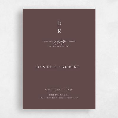 Chocolate, Brown Wedding Invitation - Asher Classic