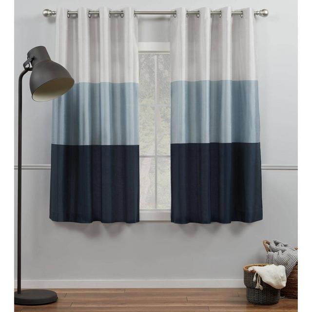 Set of 2 63"x54" Chateau Striped Faux Silk Grommet Top Curtain Panel Blue - Exclusive Home
