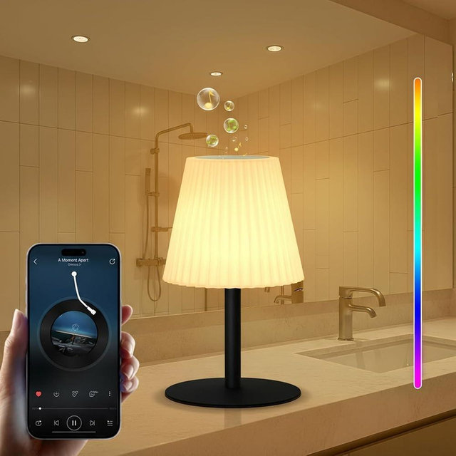 UUFFOO Shower Lamp | Dual Speaker Pairing, IP44 Waterproof Outdoor Table Lamp with RGB, Rechargeable Battery Operated Cordless Night Light for Inside Shower Bathroom Patio Garden Balcony Party Bedroom