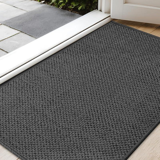 Color&Geometry Door Mat 24"x36", Front Door Mat Indoor Rugs for Entryway, Non Slip Washable Low-Profile Inside Door Mat, Entry Mat Entry Rug Door Mat Indoor Entrance, Grey (Rolled-up NO Creases)