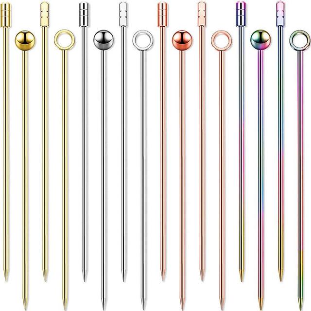 Stainless Steel Cocktail Picks Fruits Toothpicks Appetizer Metal Toothpicks for Sandwiches, Barbeque Snacks, Cocktail (Silver, Rose Gold,16 Pieces)