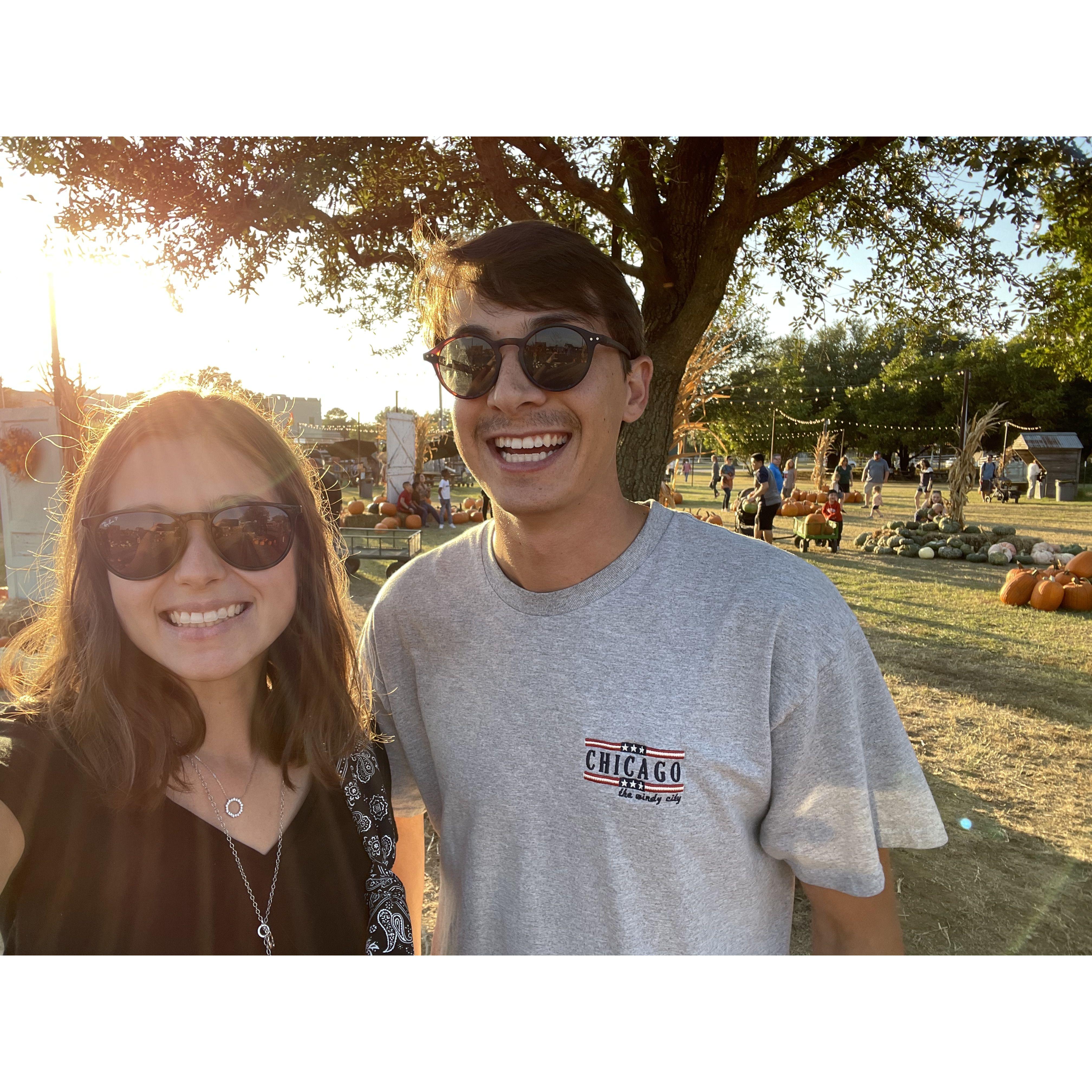 October 2021 - Pumpkin patch in 90 degree weather because it is Sarah's favorite month of the year.