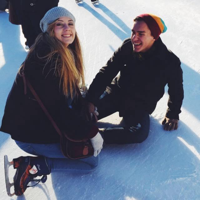 Sam and I went ice skating at the Frog Pond in Boston. Sam kept falling, but I patiently kept helping him back up each time.