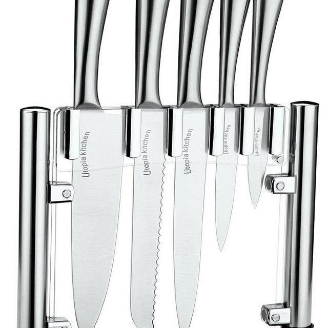 Utopia Kitchen Stainless Steel 6 Piece Knives Set (5 Knives plus and Acrylic Stand)