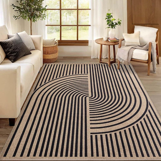 Tangsoo Easy Jute 3x5 Rug for Living Room,Non-Slip Thin Black Rainbow Indoor Outdoor Area Rug,Washable Boho Farmhouse Carpet for Front Porch Bedroom Patio Entryway Balcony